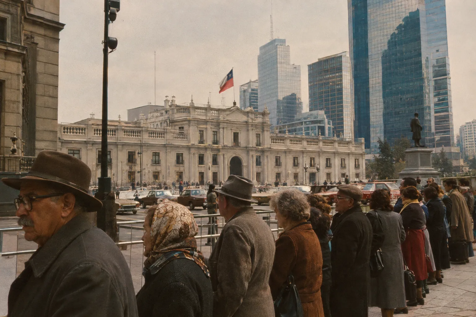 Aposentados em fila em Santiago do Chile